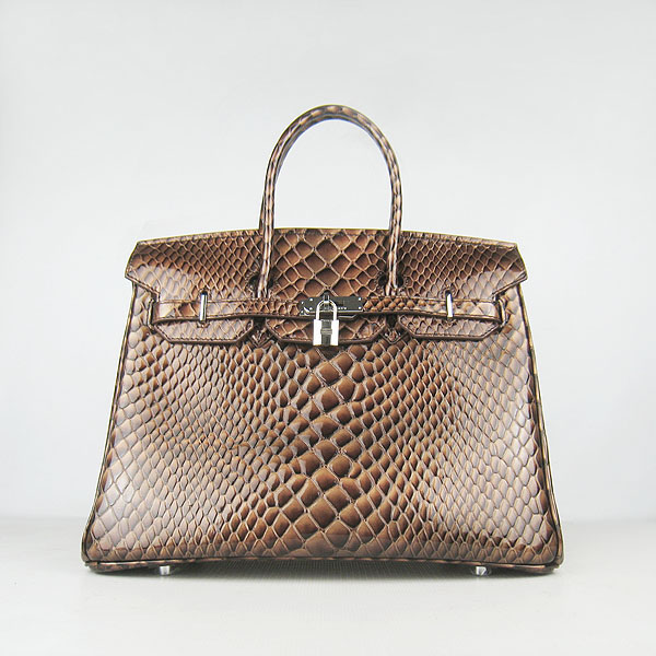 High Quality Fake Hermes Birkin 35CM Fish Veins Leather Bag Coffee 6089 - Click Image to Close